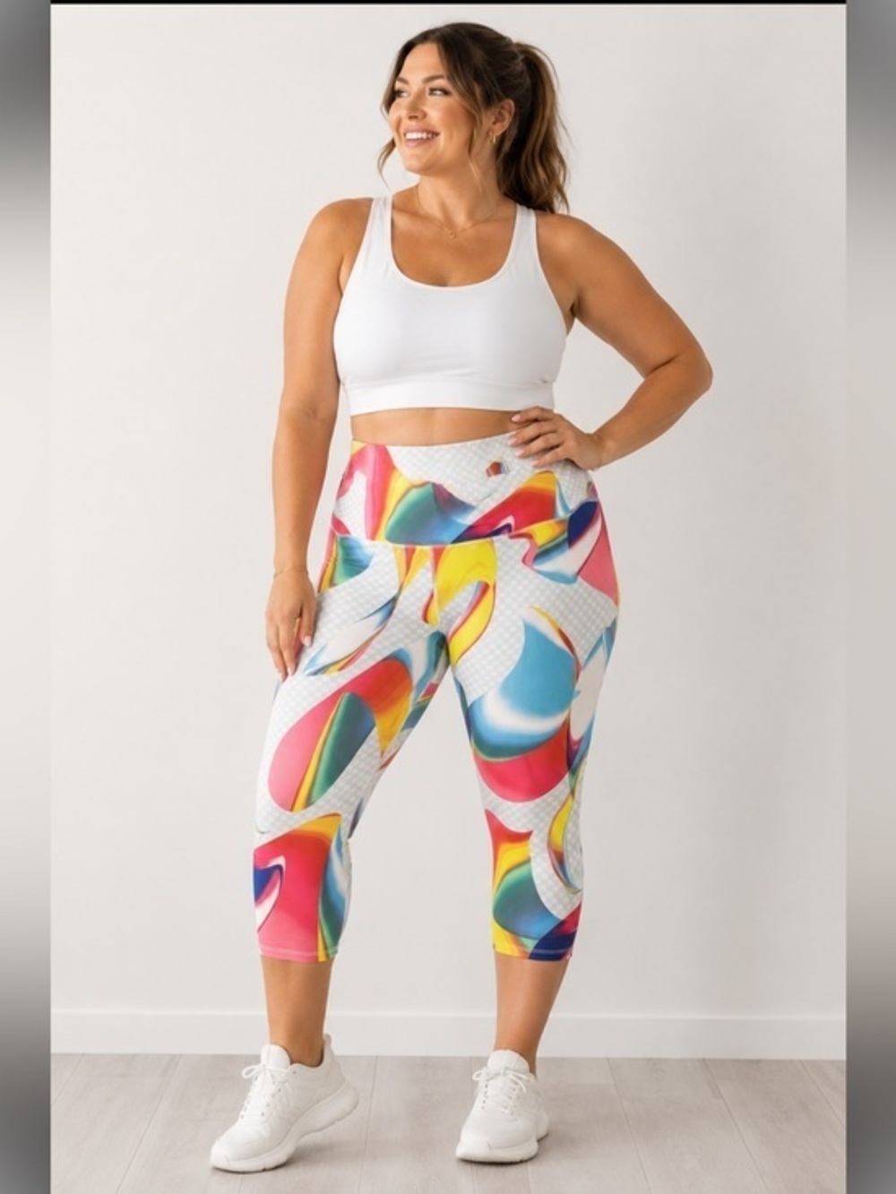 Fabletics PowerHold Multicolor Abstract Print Capri Leggings Size 4X